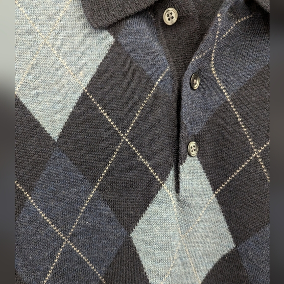 Brooks Brothers Lana Fine Merino Argyle Sweater MEN'S L Collar Italian Woo Navy - Picture 5 of 8